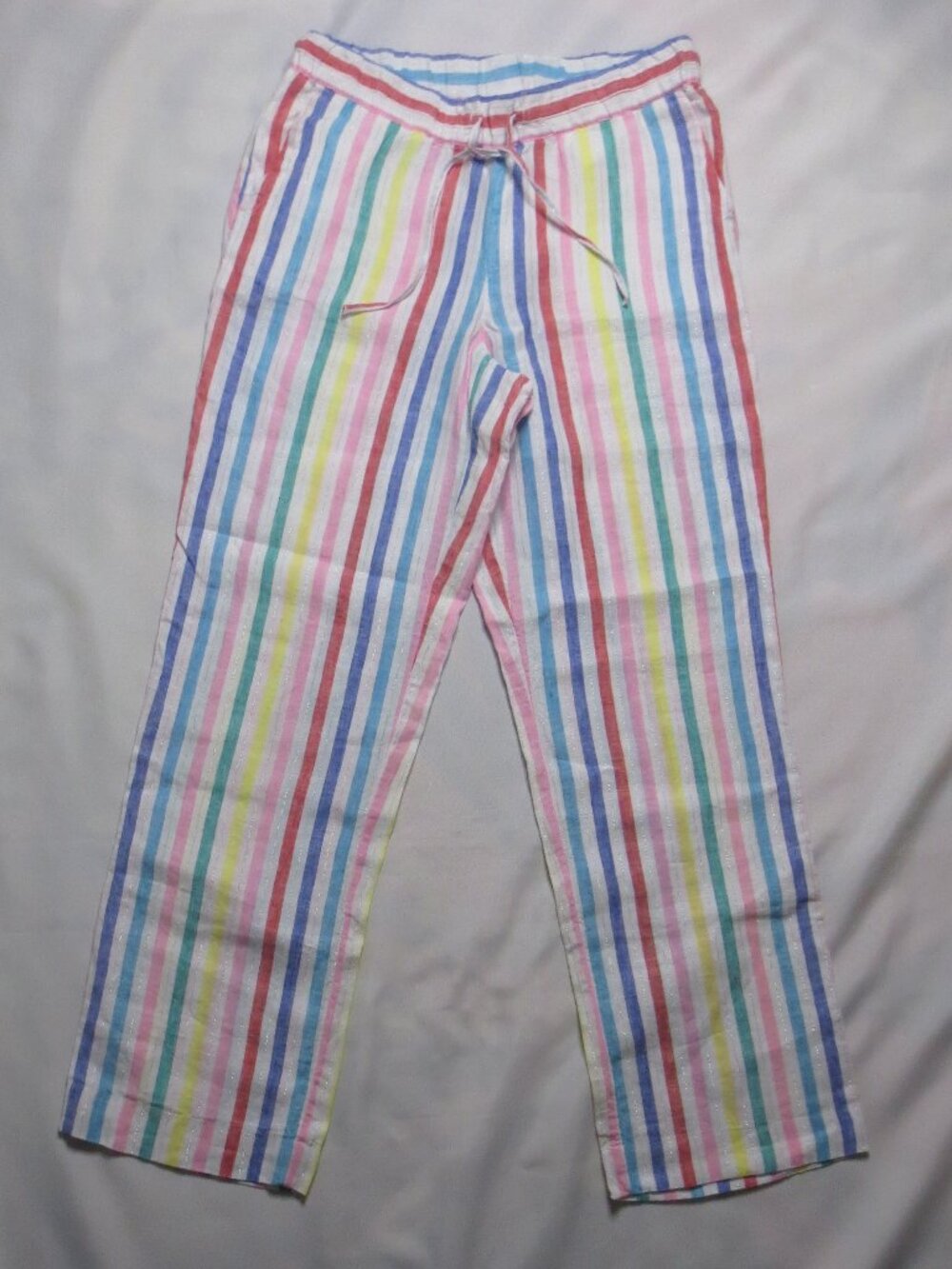 NWT CHARTER CLUB womens PANTS rainbow LINEN stripe LUXURY lightweight SIZE S